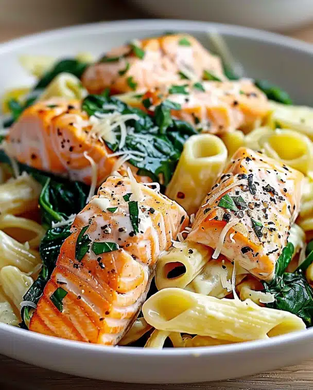 Salmon Spinach Pasta Dish