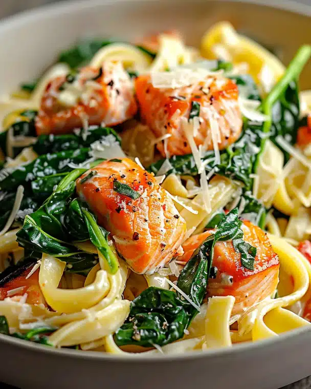 Salmon Spinach Pasta Dish