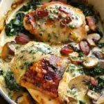 Smothered Chicken with Creamed Spinach, Bacon, and Mushrooms