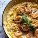 Spicy Garlic Lemon Butter Shrimp with Parmesan Corn Polenta