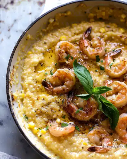 Spicy Garlic Lemon Butter Shrimp with Parmesan Corn Polenta