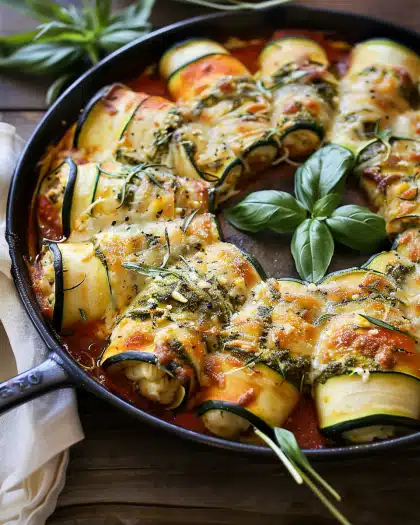 Spicy Pesto and Cheese Stuffed Zucchini Involtini