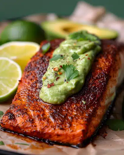 Baked Cajun Salmon With Avocado Lime Sauce
