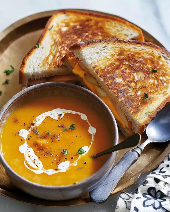 Butternut Squash Soup with Apple Grilled Cheese Sandwiches