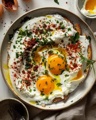 Çılbır Turkish Eggs with Creamy Yogurt & Butter Sauce