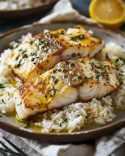 Lemon Butter Cod with Rice