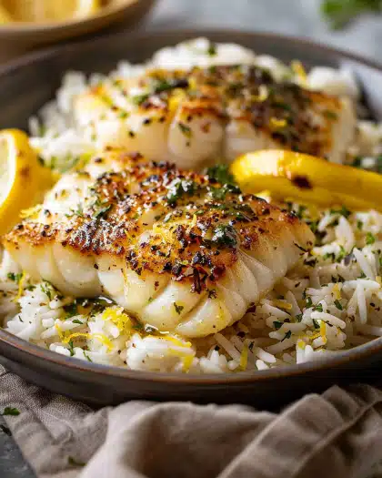 Lemon Butter Cod with Rice