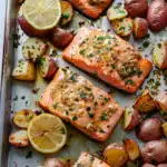 One Sheet-Pan Garlic Butter Salmon + Red Potatoes