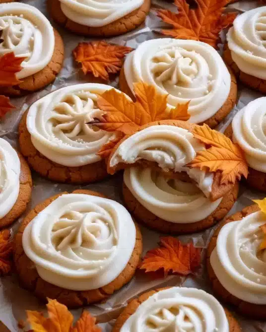 Pumpkin Sugar Cookies with Cream Cheese Frosting