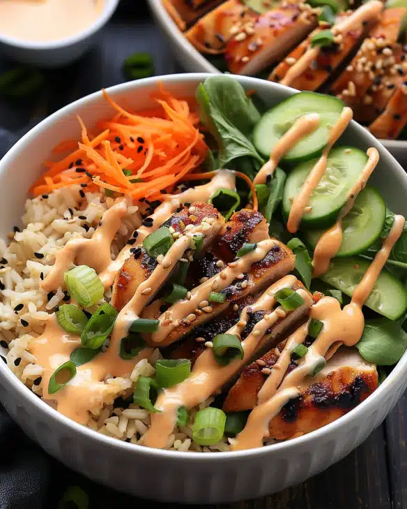 Savory Chicken Bowl with Sriracha Mayo Drizzle