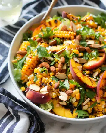 Summer Peach Salad with Grilled Corn and Toasted Almonds