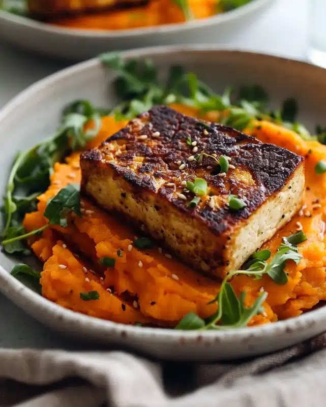 Tofu Steak with Mashed Sweet Potato
