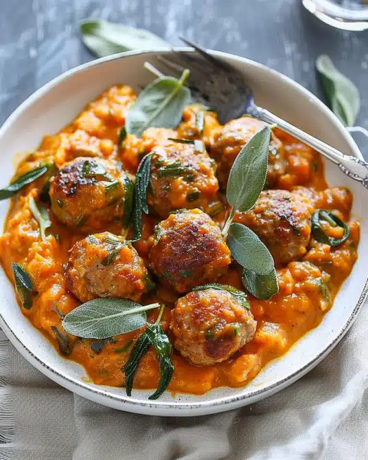 Turkey Meatballs in Pumpkin Sage Sauce