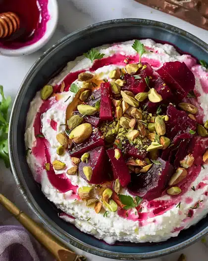 Whipped Feta with Beets, Pistachios & Honey