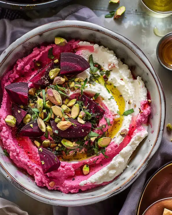 Whipped Feta with Beets, Pistachios & Honey