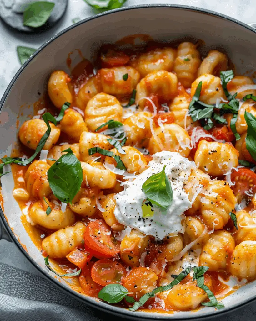 30 Minute Creamy Tomato Gnocchi with Burrata