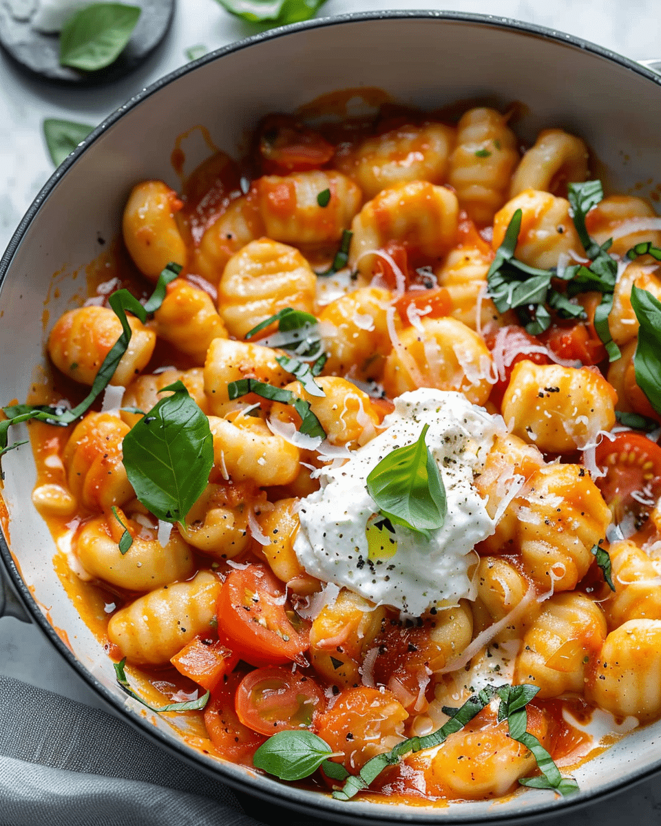30 Minute Creamy Tomato Gnocchi with Burrata
