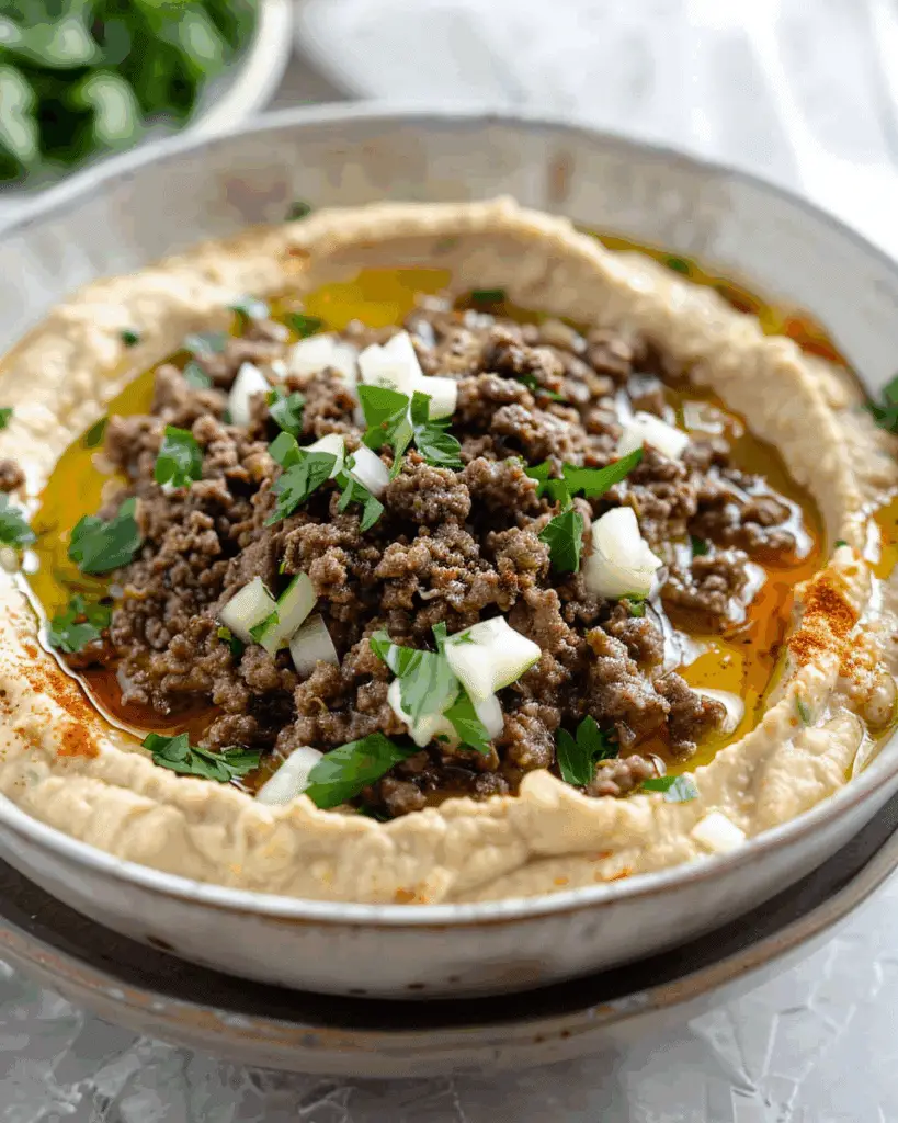Hummus with Spiced Ground Beef