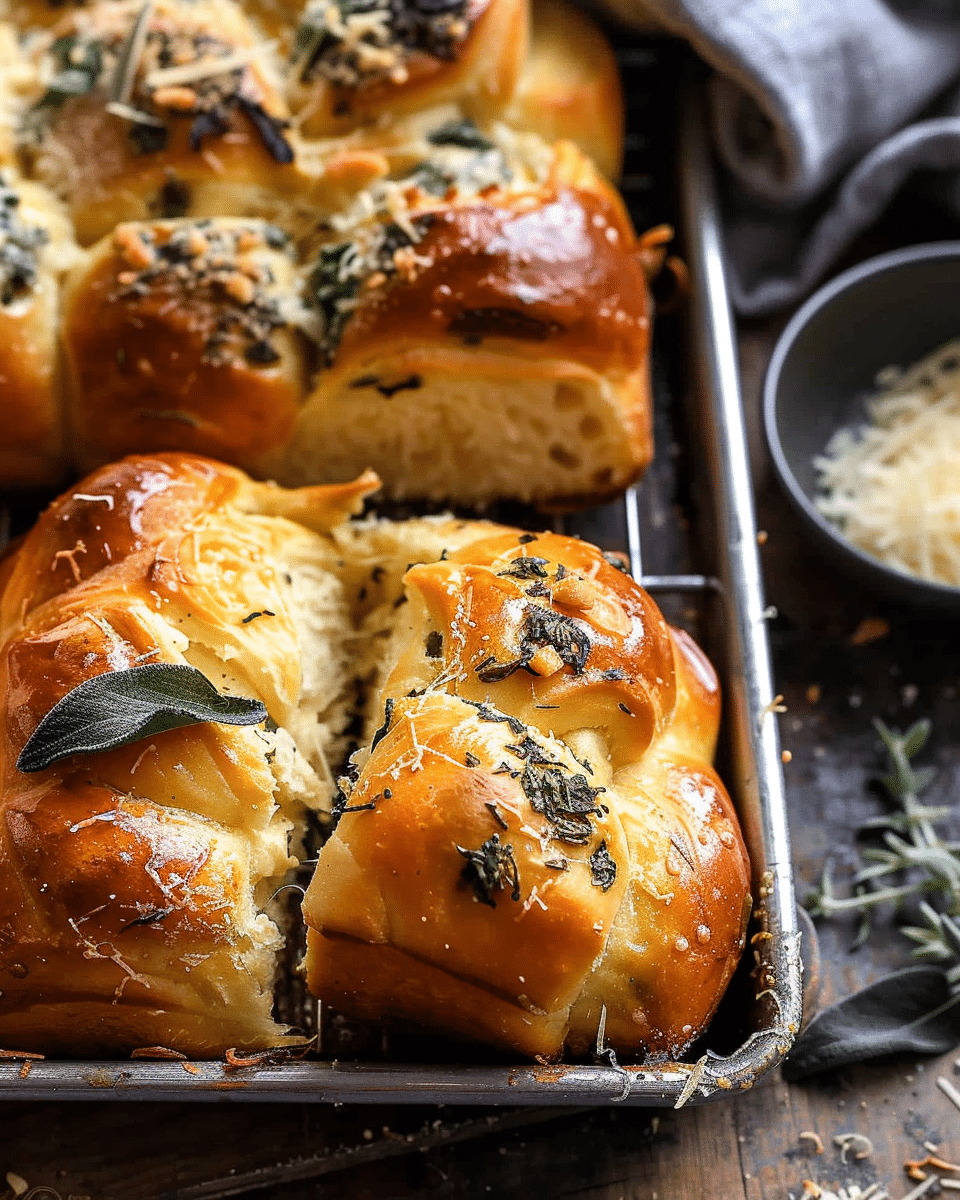 Pull Apart Parmesan Sage Butter Brioche Rolls