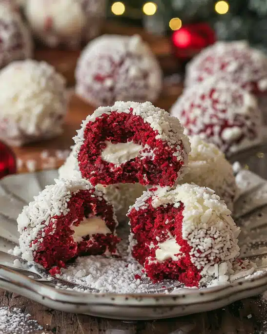 Red Velvet Snowball Cookies with White Chocolate Filling Recip