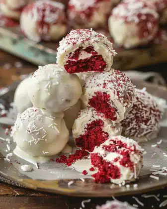 Red Velvet Snowball Cookies with White Chocolate Filling Recip