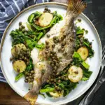 Roast Turbot with New Potatoes, Capers and Summer Greens