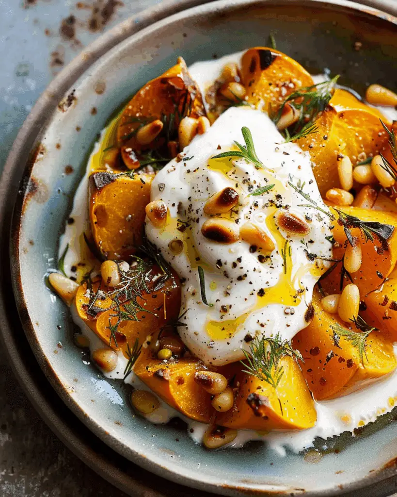 Roasted Pumpkin with Yogurt Sauce and Pine Nuts