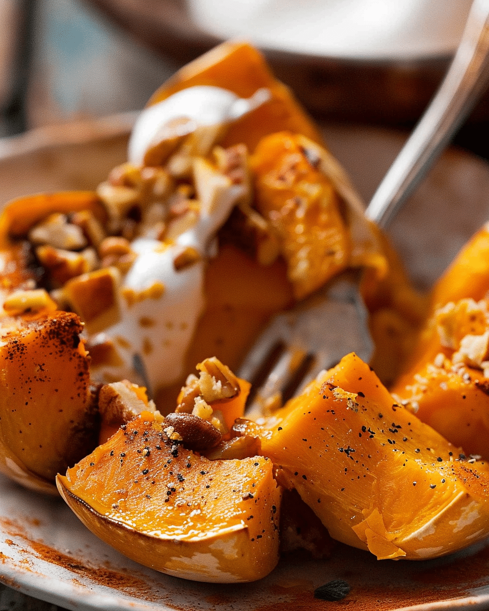 Roasted Pumpkin with Yogurt Sauce and Pine Nuts