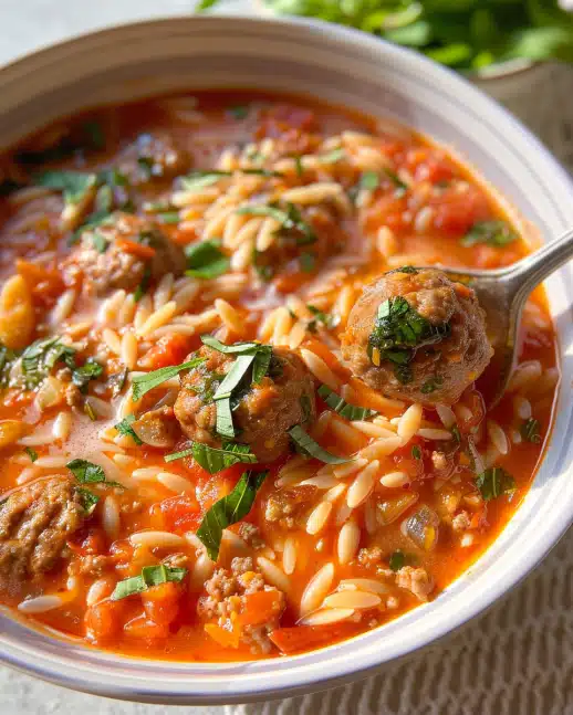 Tomato Orzo Meatball Soup