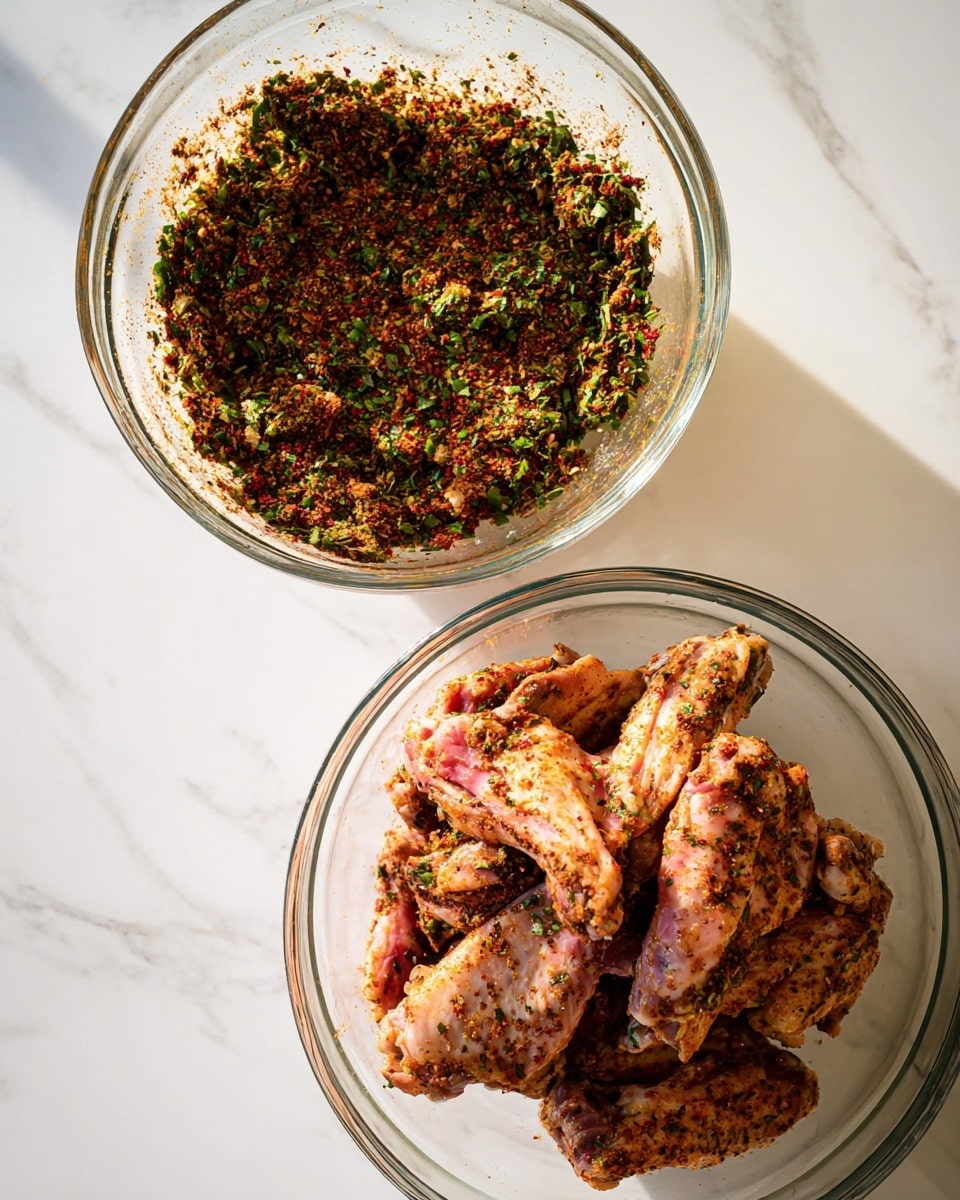 The image shows a silver foil tray filled with six pieces of roasted chicken: two wings, two drumsticks, and two larger cuts with a golden brown, slightly crispy skin spotted with herbs and spices. The chicken pieces rest on a base of thin, light yellow onion rings soaked with juices, all placed on a white marbled surface. The tray has some shiny reflections on its edges, highlighting the cooked, seasoned texture of the chicken photo taken with an iphone --ar 4:5 --v 7
