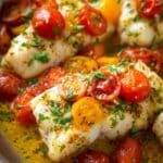Pan-Seared Cod in White Wine Tomato Basil Sauce Recipe
