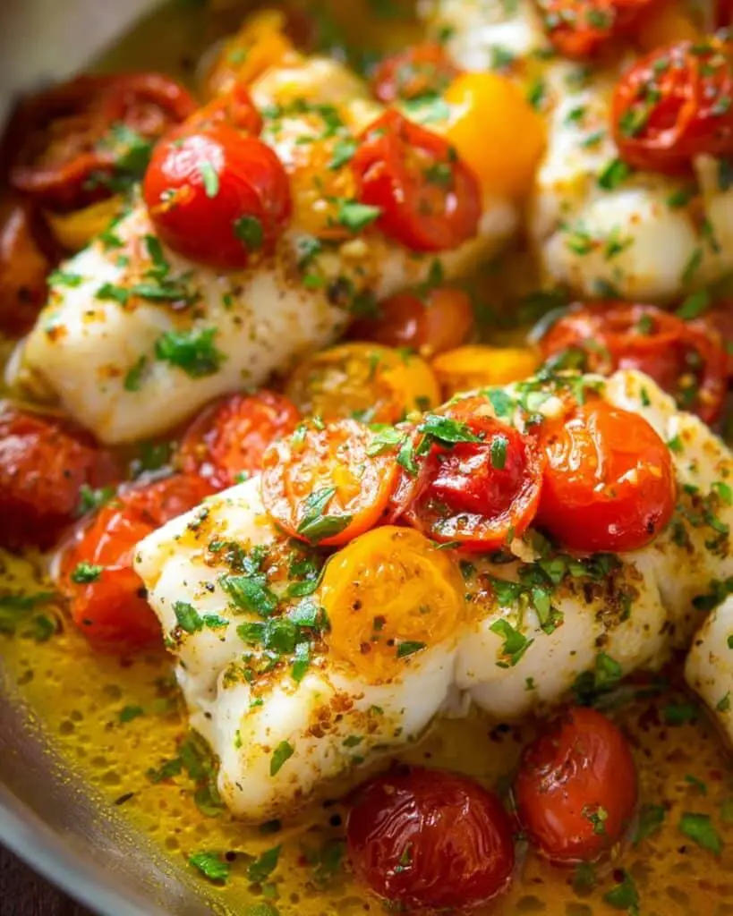 Pan-Seared Cod in White Wine Tomato Basil Sauce Recipe