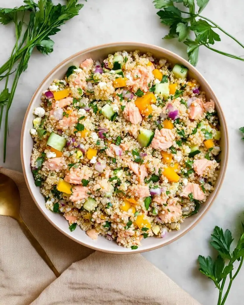 Salmon Quinoa Salad with Fresh Herbs and Feta Recipe