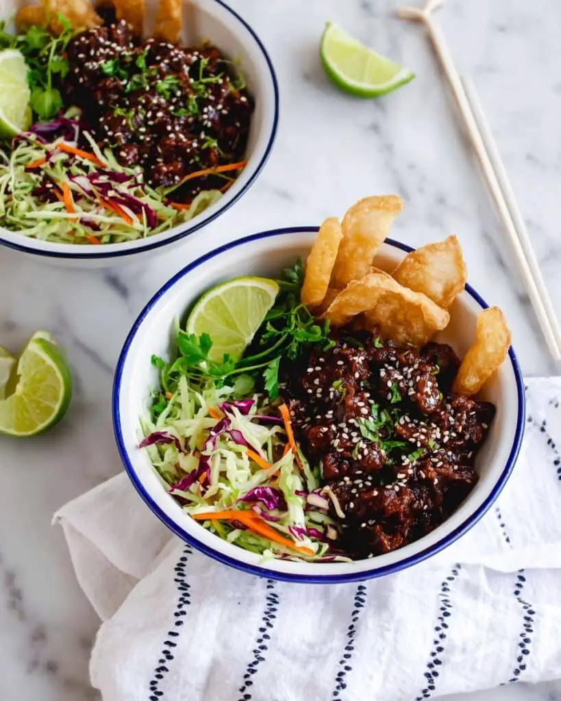 Teriyaki Chicken Wonton Taco Bowls Recipe