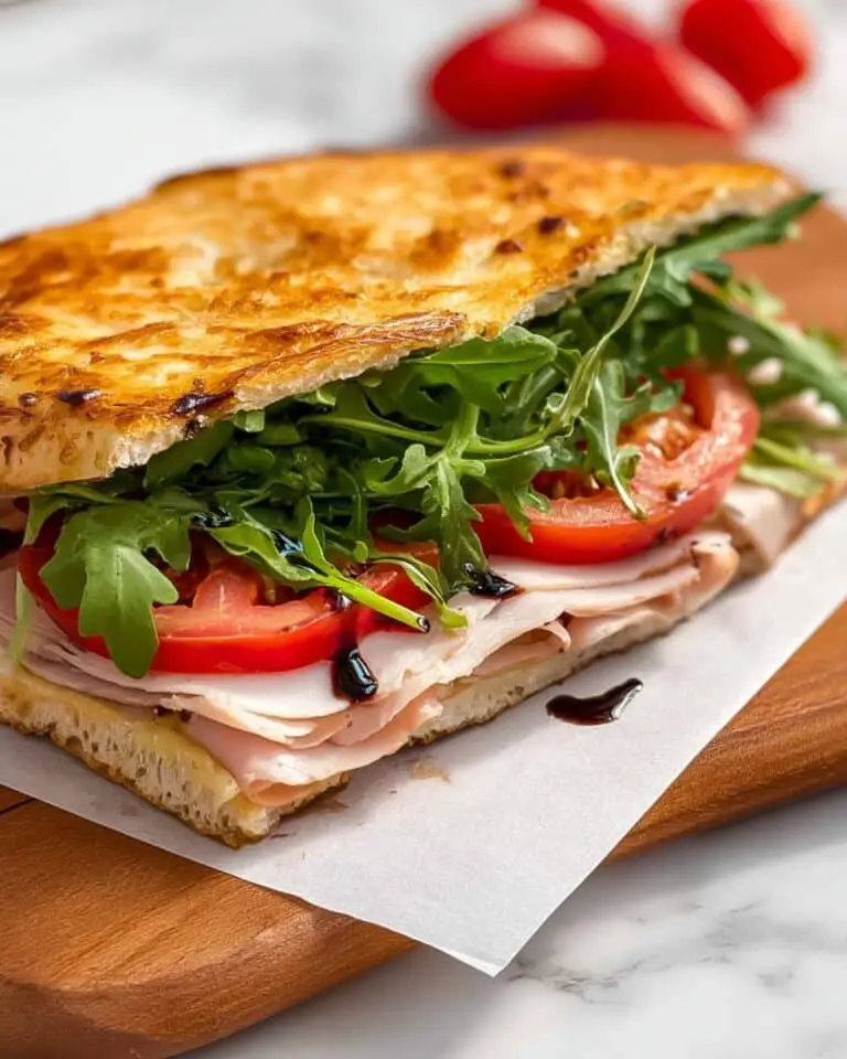 Cottage Cheese Flatbread with Turkey, Arugula, and Balsamic Glaze Recipe