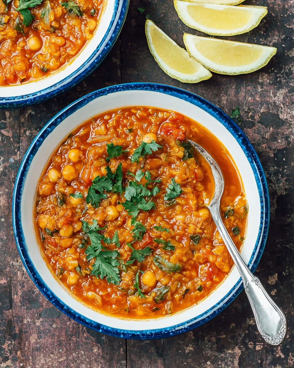A top-down view of various ingredients arranged neatly on a dark wooden surface, each in white bowls or open cans. At the top from left to right are small white cauliflower pieces, chopped carrots and celery mixed, green lentils, an open can of chickpeas, and two open cans of red tomato sauce. Below, from the left, are a white bowl with six different spices and herbs, light uncooked rice in a brass measuring cup, chopped onions in a white bowl, red lentils in a white bowl, and chopped fresh green herbs in another white bowl. The setup is clean, organized, and ready for cooking preparation photo taken with an iphone --ar 4:5 --v 7