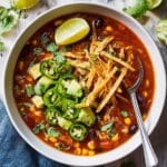 Creamy Chicken Tortilla Soup with Crispy Tortilla Strips and Fresh Toppings Recipe