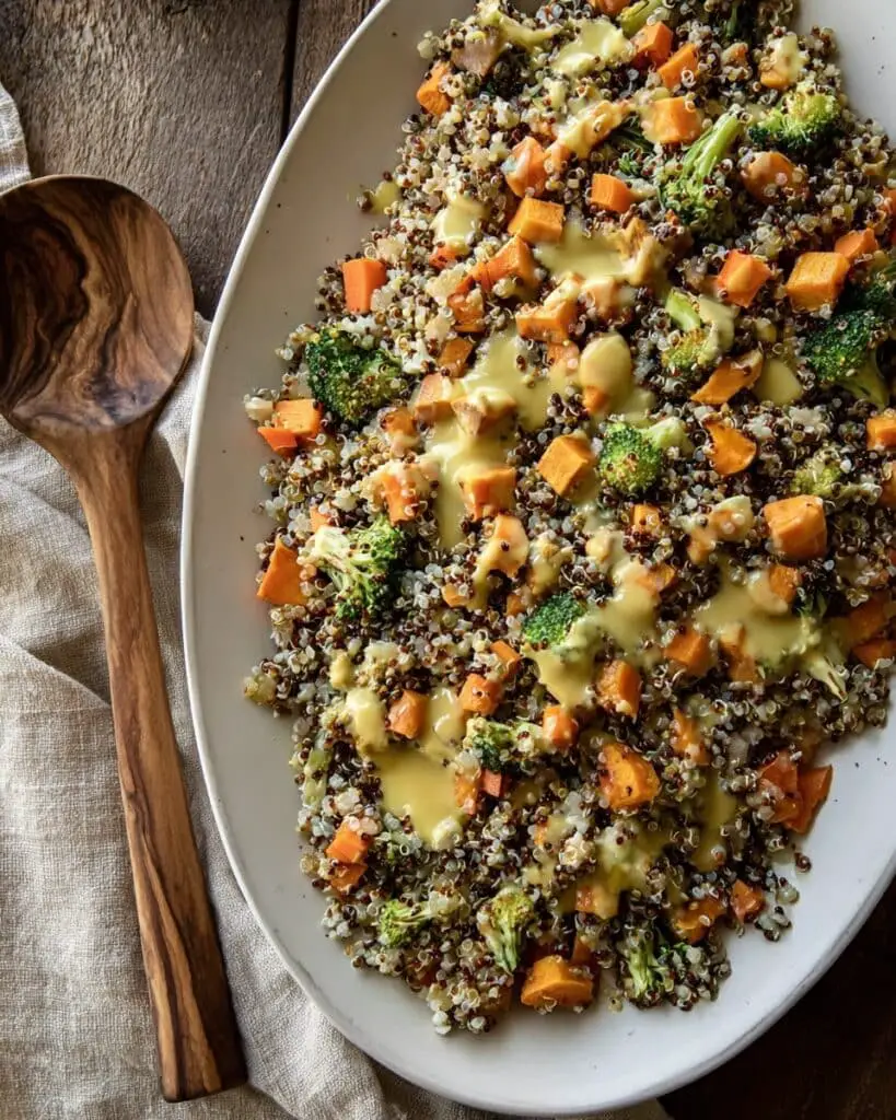 Warm Quinoa Roasted Veggie Salad with Homemade Vinaigrette Recipe