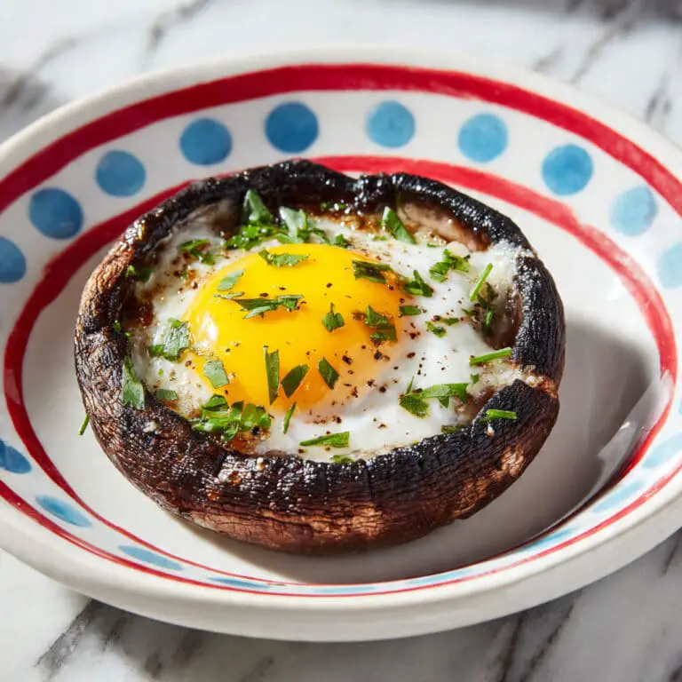 Eggs Baked in Portobello Mushrooms with Spinach and Basil Recipe