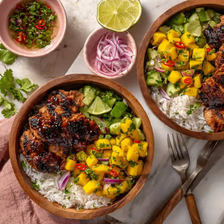 Grilled Cilantro Lime Chicken with Mango Salsa and Coconut Rice Recipe