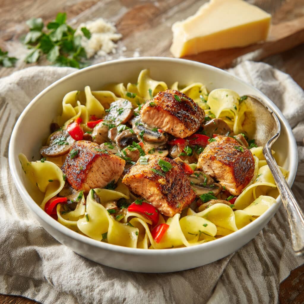 Cajun Salmon Alfredo Pasta Recipe