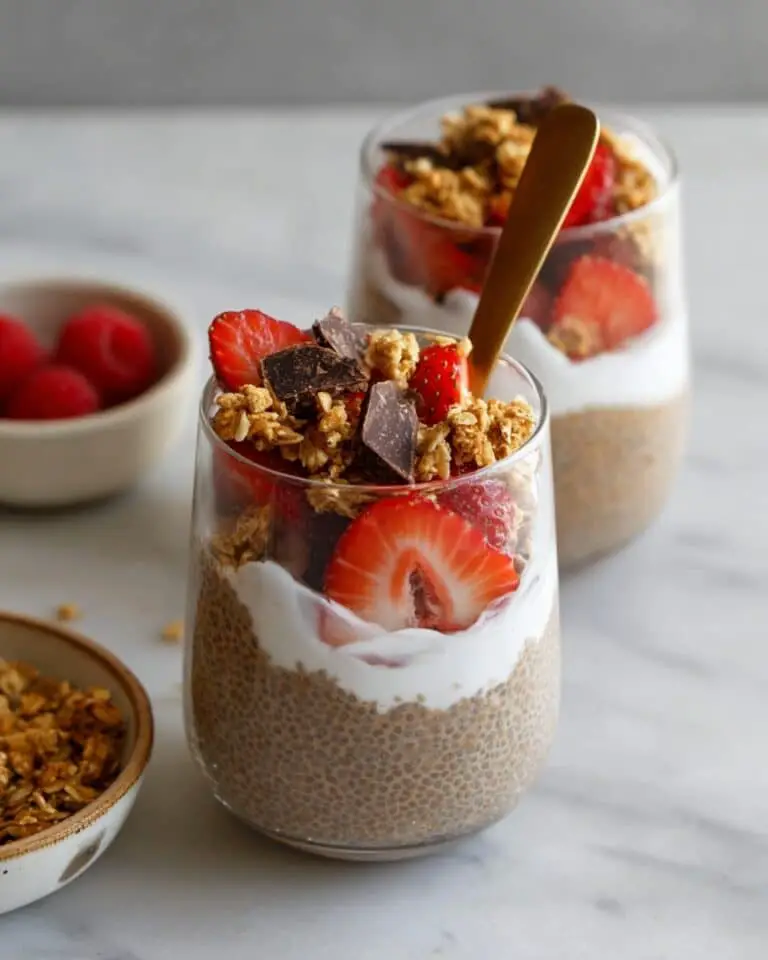 Coffee Chia Pudding with Vanilla Yogurt, Fresh Berries, and Granola Recipe