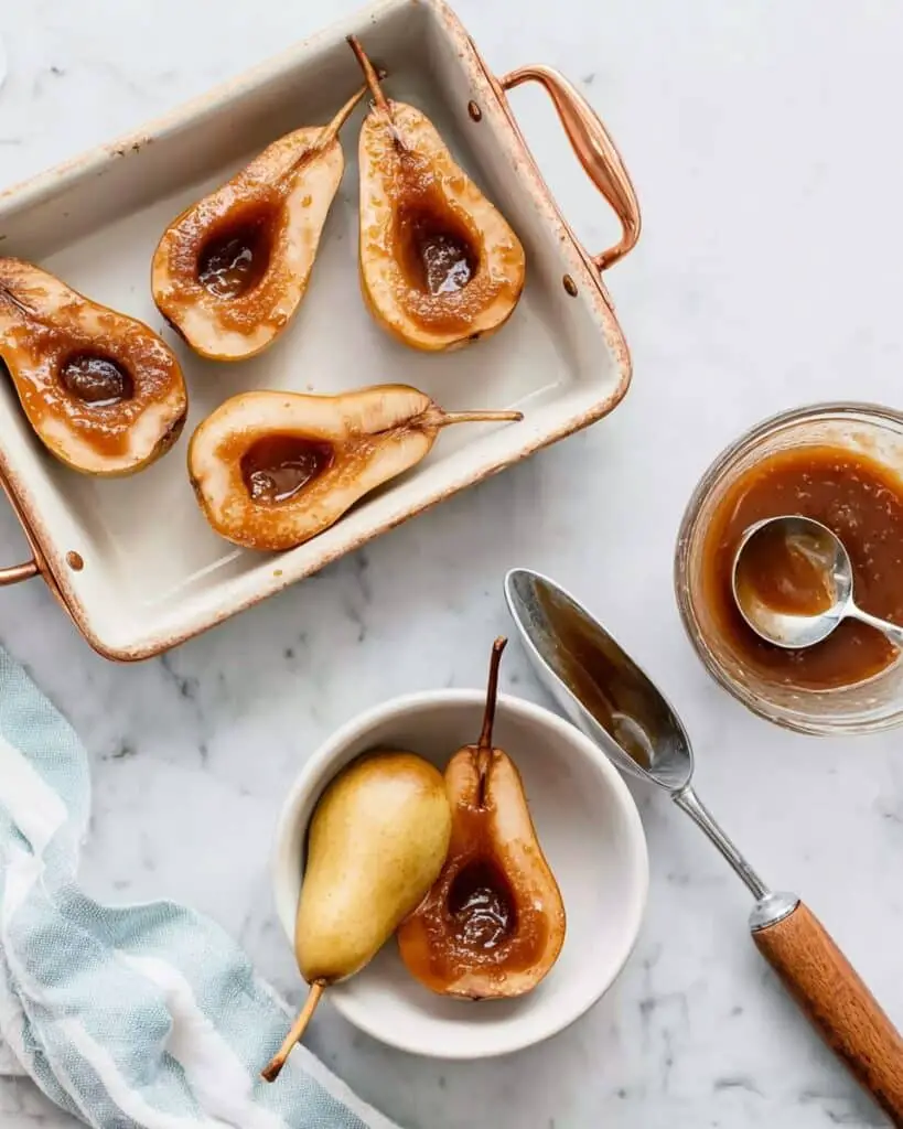 Baked Pears with Maple Syrup and Vanilla Ice Cream Recipe