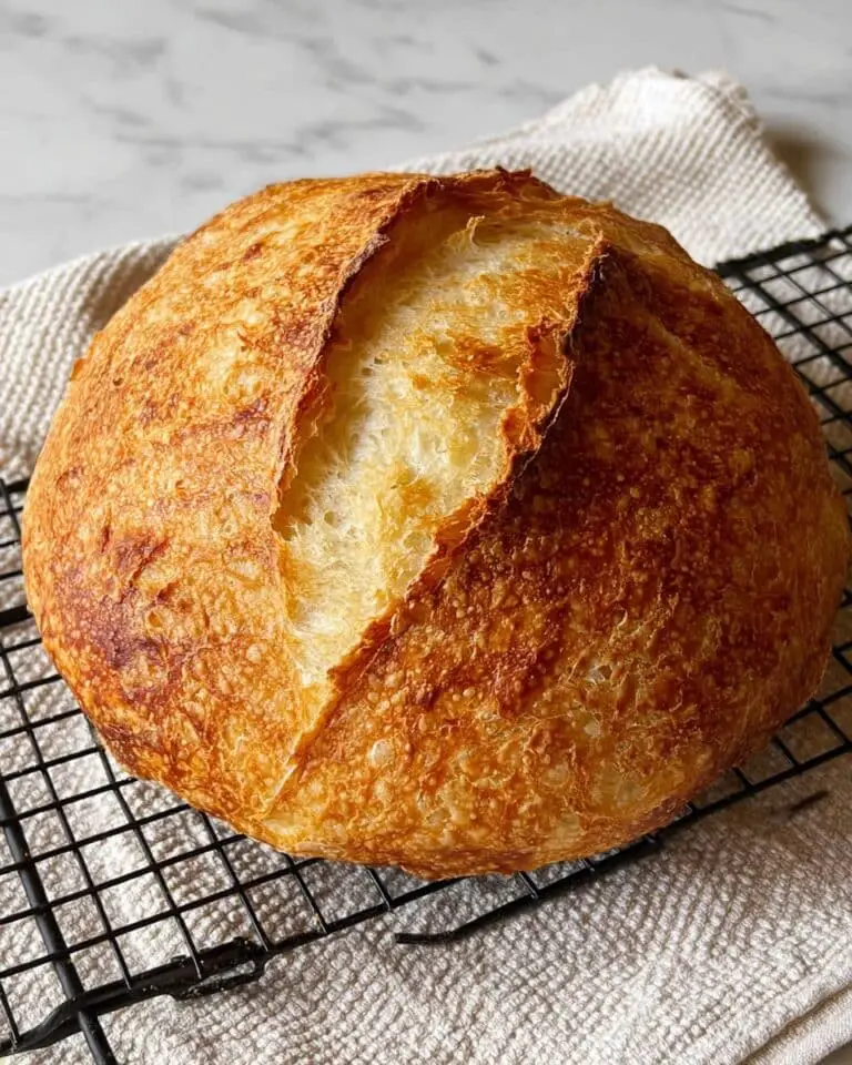 No-Tools No-Knead Sourdough Bread with Crispy Crust and Open Crumb Recipe