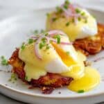 Potato Latkes Eggs Benedict with Lox and Hollandaise Recipe