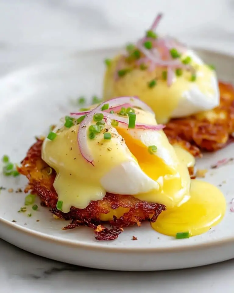 Potato Latkes Eggs Benedict with Lox and Hollandaise Recipe
