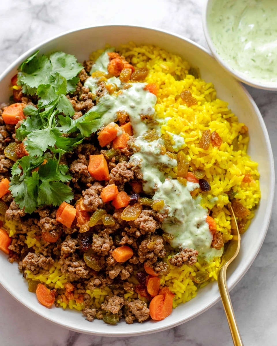 Golden Rice Bowls with Spiced Ground Beef, Carrots, and Cilantro Lime Sauce Recipe