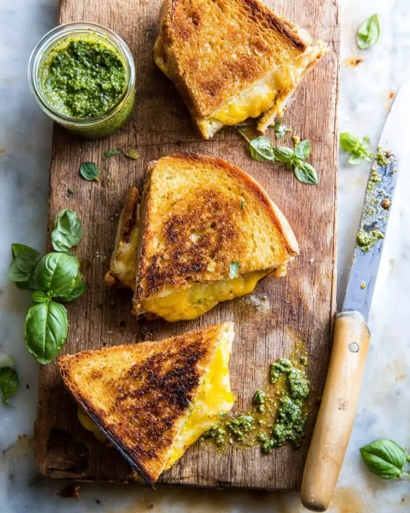 Breakfast Grilled Cheese with Soft Scrambled Eggs and Pesto Recipe