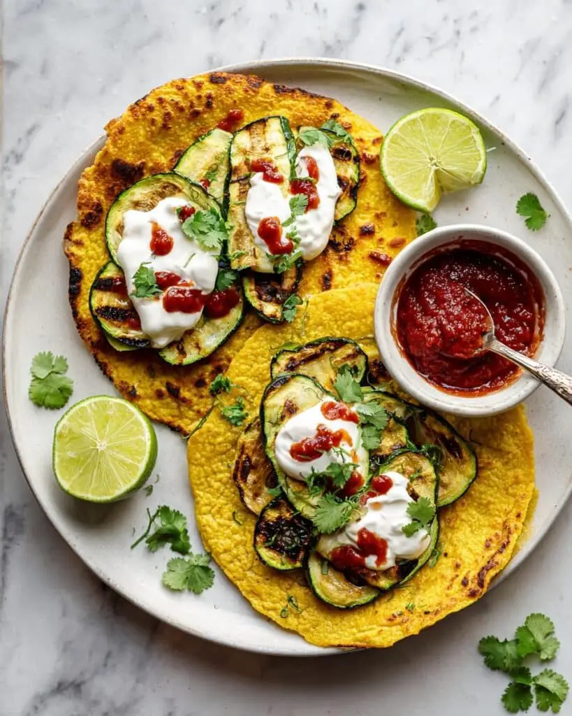 Red Lentil Pancakes with Zucchini and Vegan Yogurt Recipe