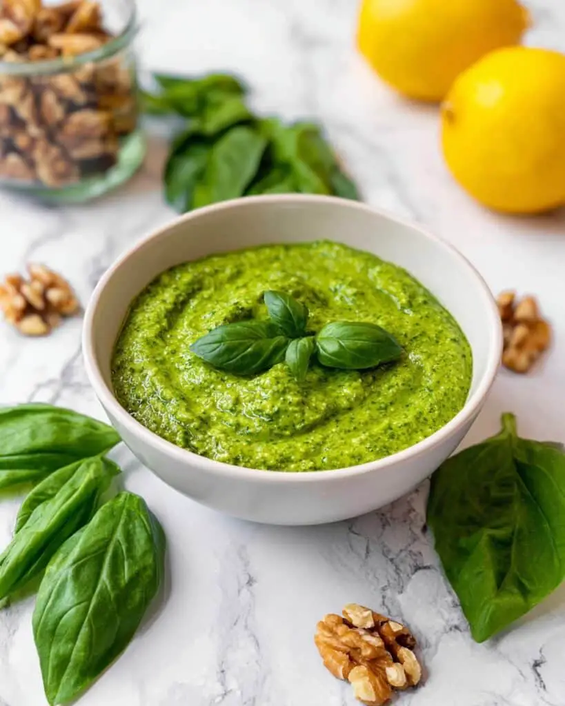 10 Minute Parmesan-Free Basil Pesto Recipe